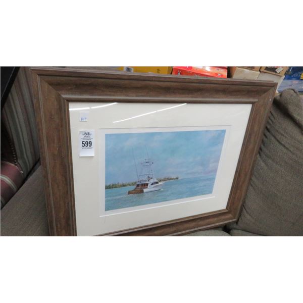 Framed Blue Boy Fishing Boat Print - 29" x 23"