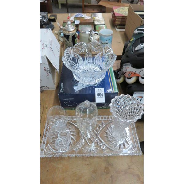 Vince Crystal Bowl, Glasses & Platter