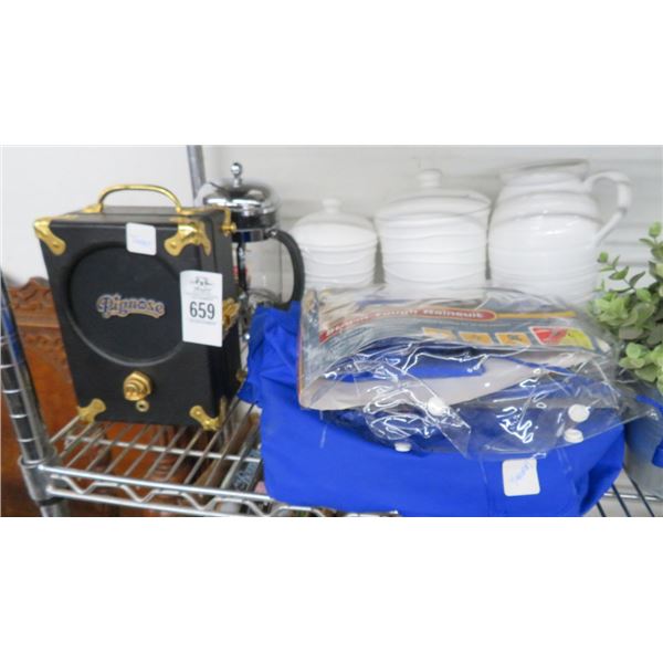 Shelf Lot of Canister Set, Speaker & Scanner