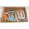 Image 1 : FLAT OF TOOLS INCLUDES STAPLES GUNS AND MORE
