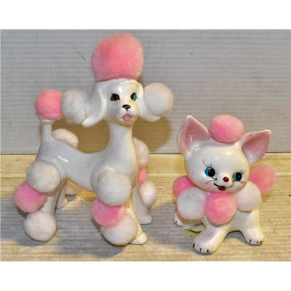 PAIR OF VINTAGE POM POM CERAMIC ANIMALS