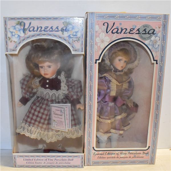 PAIR OF PORCELAIN DOLLS IN THEIR ORIGINAL BOXES