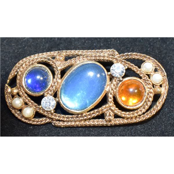 VINTAGE OVAL LARGE STONE BROOCH