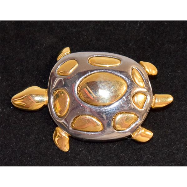 NEW HERMATITE AND BRASS TURTLE BROOCH