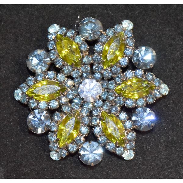 VINTAGE BLUE, WHITE AND GREEN STONES BROOCH