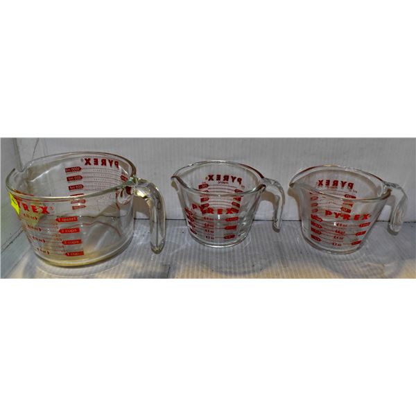 SET OF 3 PYREX GLASS MEASURING CUPS