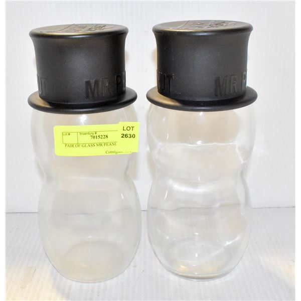 PAIR OF GLASS MR PEANUT JARS