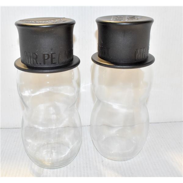 PAIR OF GLASS MR PEANUT JARS