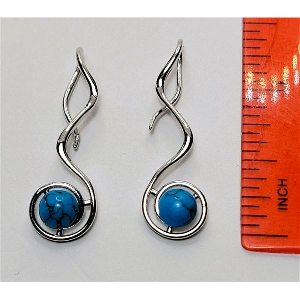 14)  NATURAL TURQUOISE LONG DROP EARRINGS.