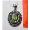 Image 1 : 6)  TRIP LATE OPAL OVAL 2" PENDANT ON 18" SNAKE