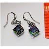 Image 1 : 15)  SQUARE CUT CZ MYSTIC TOPAZ DROP EARRINGS