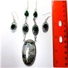 Image 1 : 16)  GREEN JASPER ONYX 20" PENDANT, STAMPED 925