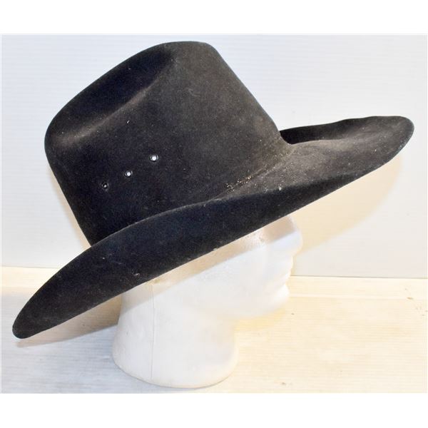 MENS VINTAGE BLACK COWBOY HAT 7  1/4