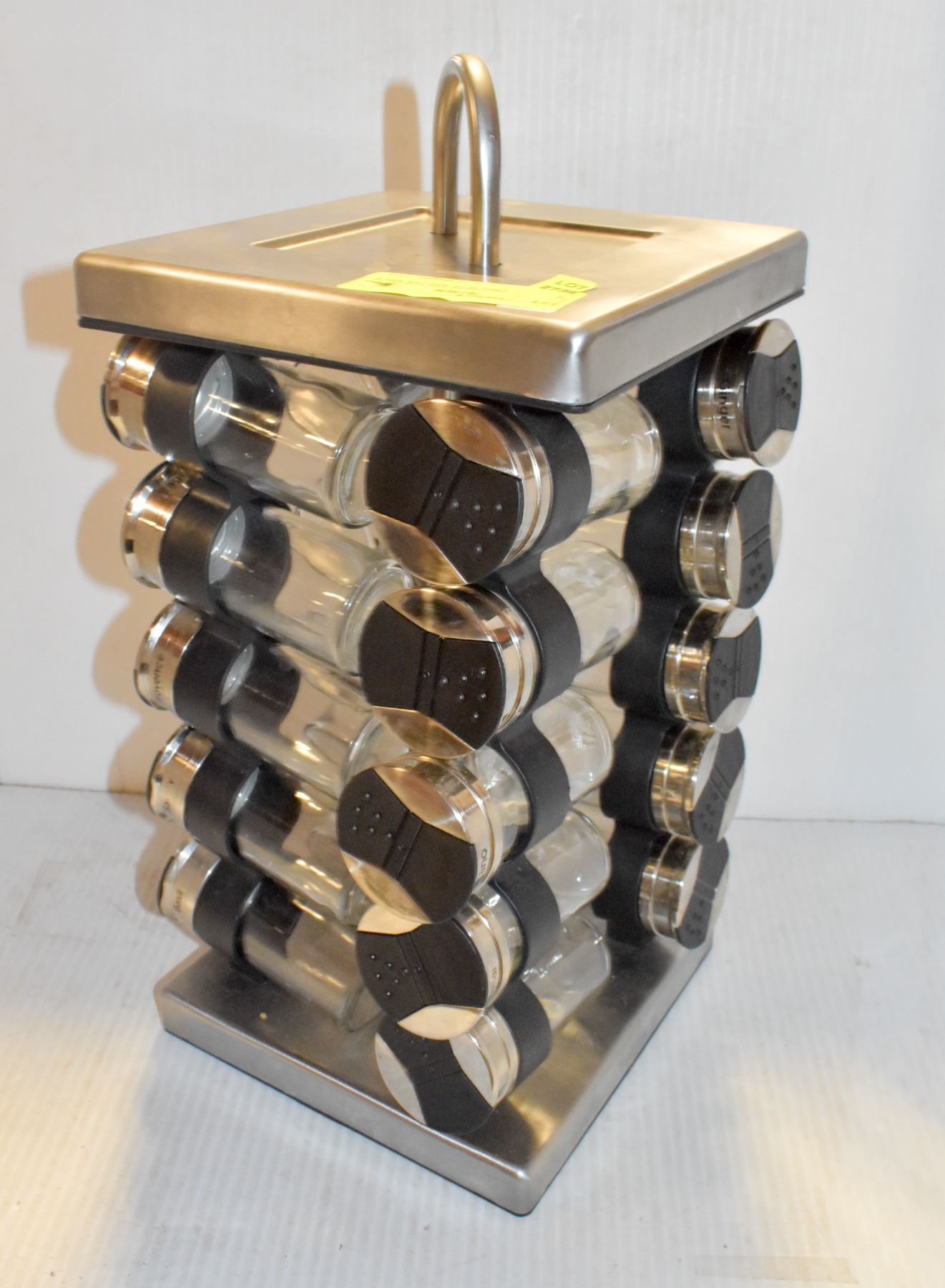 30) ROTATING 20 GLASS JAR SPICE RACK.