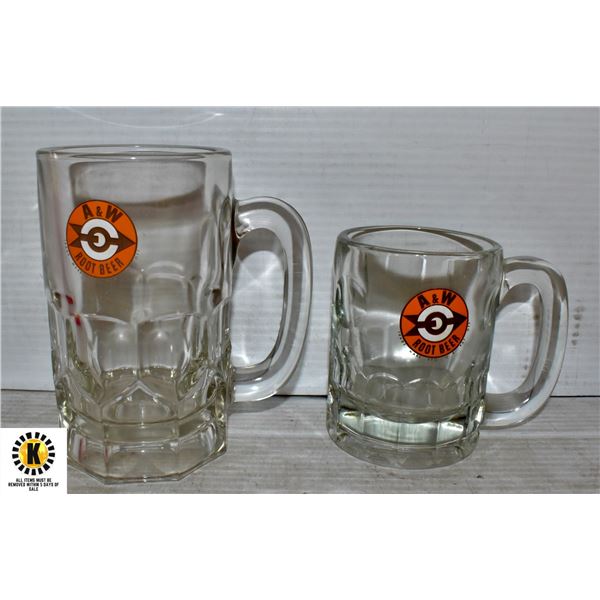 PAIR OF A&W ROOTBEER TRADEMARK GLASS MUGS