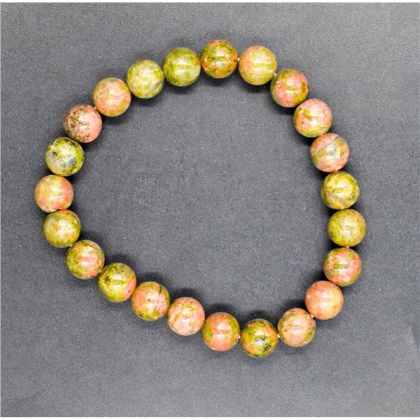 #83-NATURAL UNAKITE BEAD BRACELET 8MM/7.5"