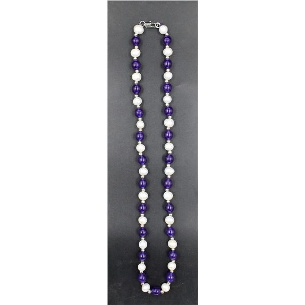 #110--FRESH WATER PEARL& PURPLE AMETHYST NECKLACE