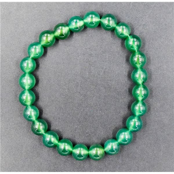 #75-NATURAL GREEN AGATE BEAD BRACELET 8MM/7.5