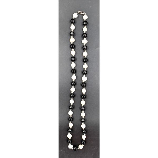 #120- FRESH WATER PEARL& BLACK AGATE  NECKLACE