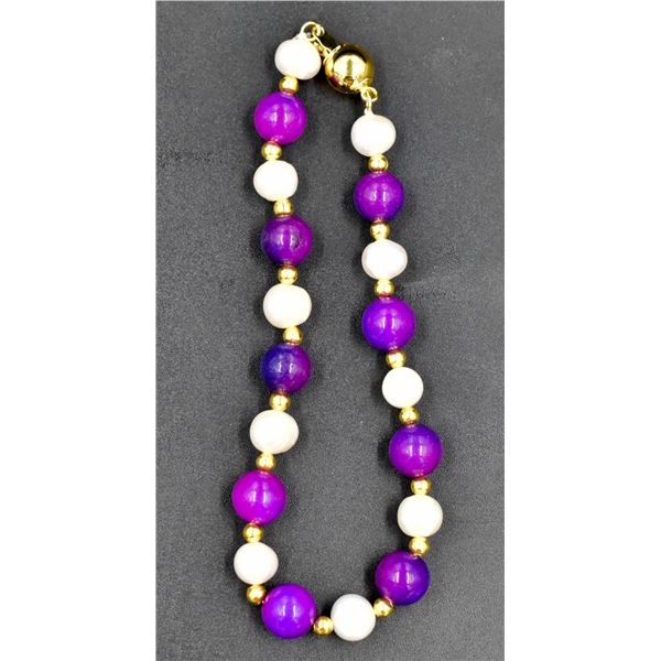 #156- FRESH WATER PEARL& PURPLE  SUGILITE  BRACELE