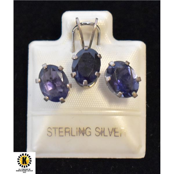 EC91-20 GENUINE IOLITE SET : EARRINGS AND PENDANT