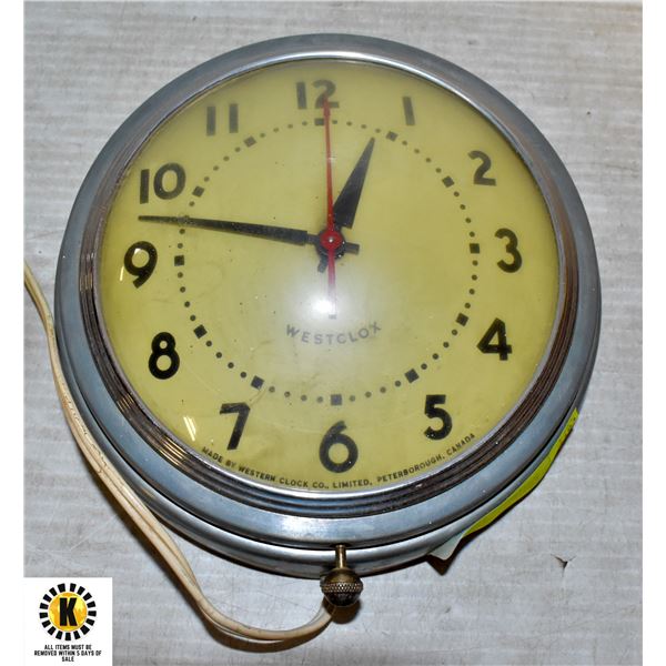 VINTAGE WESTCLOCK HANGING WALL CLOCK - ALUMINUM