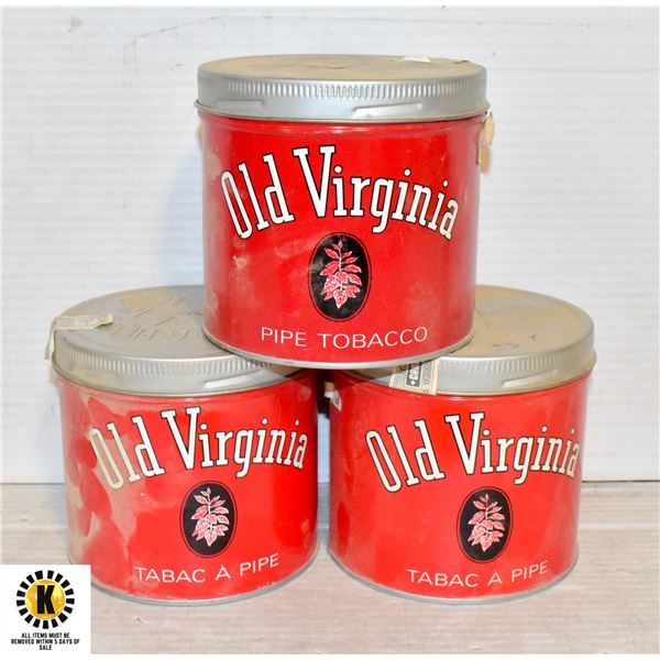 LOT OF 3 VINTAGE OLD VIRGINIA TOBACCO TINS