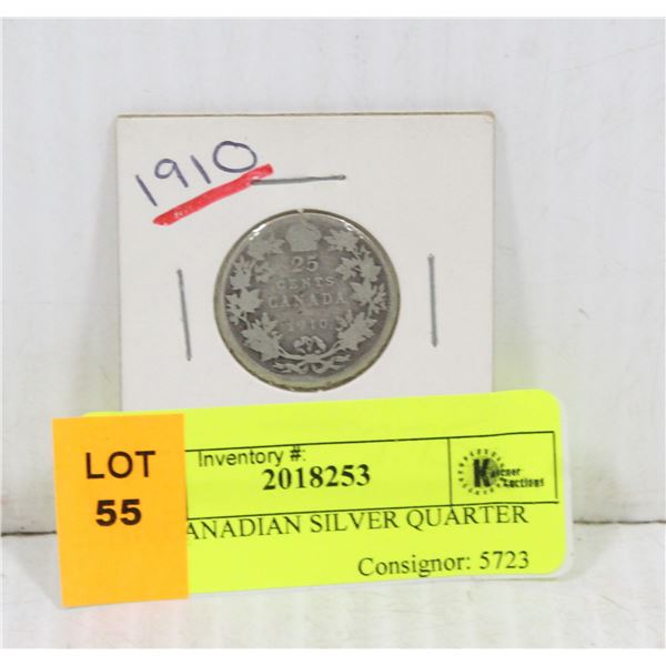 1910 CANADIAN SILVER QUARTER