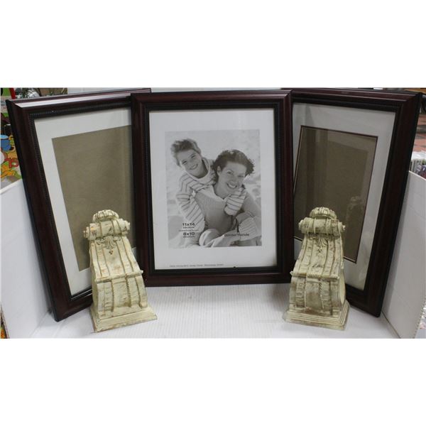 3 WOODEN PHOTO FRAMES + 2 WALL DECOR PCS