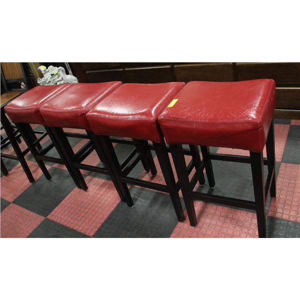 4 RED LEATHERETTE STOOLS