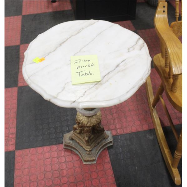 ITALIAN MARBLE END TABLE WITH CHURUB BASE