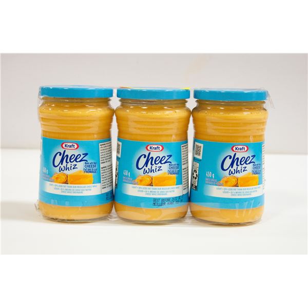 LOT OF 3 KRAFT CHEEZ WHIZ LIGHT,450G,BB SEPT 7/22