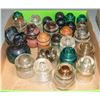 LARGE FLAT OF ANTIQUE GLASS INSULATORS