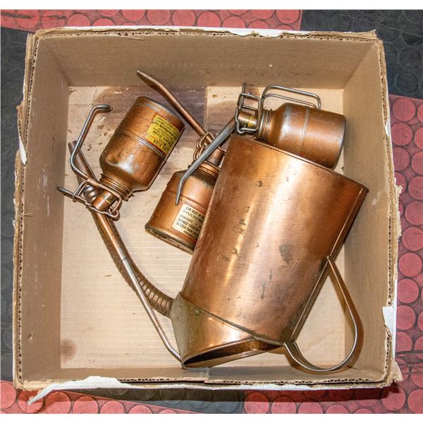4 COPPER PLATED OIL CANS