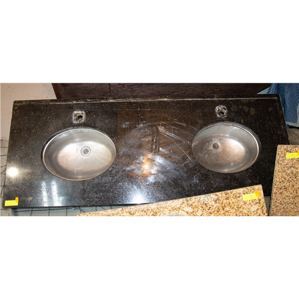 5' BLACK GRANITE COUNTERTOP W/ DUAL S/S SINKS