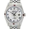 Image 1 : Rolex Mens Stainless Steel Silver MOP Roman 36MM Diamond & Ruby Datejust Wristwa