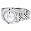 Image 7 : Rolex Mens Stainless Steel Silver MOP Roman 36MM Diamond & Ruby Datejust Wristwa