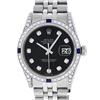Image 1 : Rolex Mens Stainless Steel Diamond Lugs Black Diamond & Sapphire Datejust Wristw