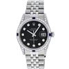 Image 2 : Rolex Mens Stainless Steel Diamond Lugs Black Diamond & Sapphire Datejust Wristw