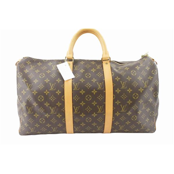 Louis Vuitton Brown Monogram Canvas Leather Keepall 50 cm Duffle Bag Luggage