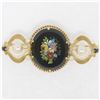 Image 1 : Vintage 14k Yellow Gold Black Onyx Floral Mosaic Sapphire and Pearl Brooch Pin