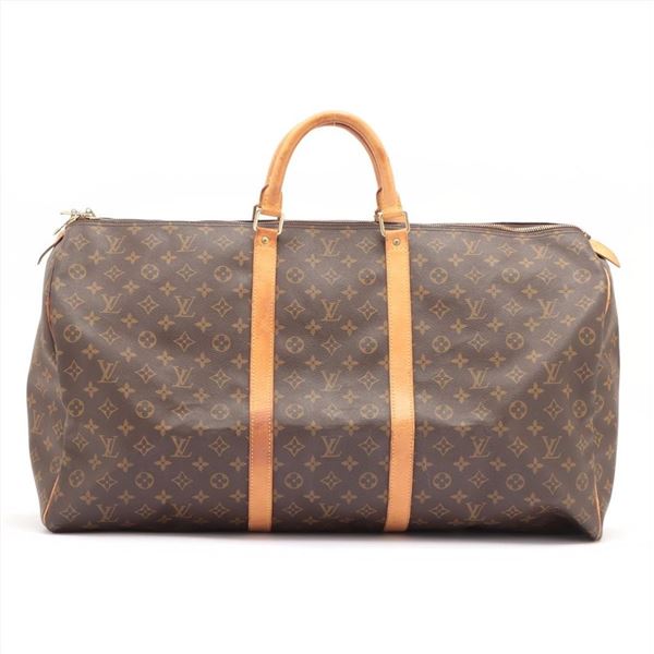 Louis Vuitton Brown Monogram Canvas Leather Keepall 60 cm Duffle Bag Luggage