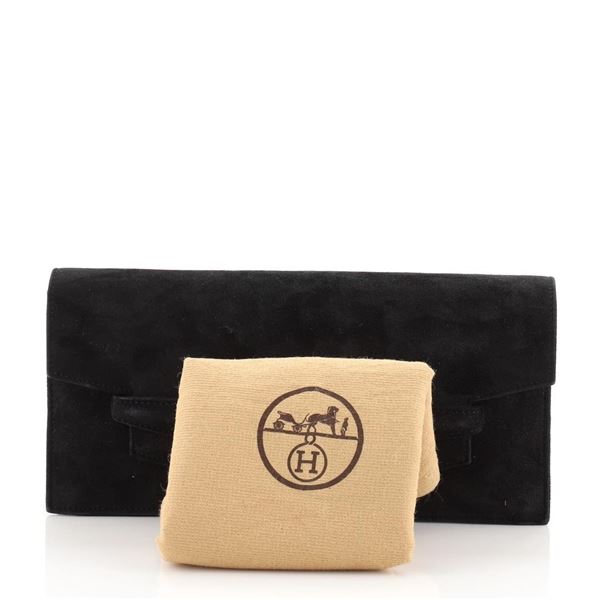 Hermes Vintage Envelope Flap Clutch Doblis Suede Blue