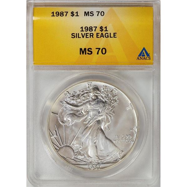 1987 American Silver Eagle .999 Fine Silver Dollar Coin ANACS MS70