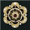 Image 2 : Vintage 14k Yellow Gold 2.25 ctw Garnet Pearl Crescent Cluster Brooch Pin Pendan