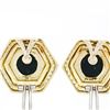Image 4 : Vintage Large 18k Gold Black Onyx Intaglio .75 ctw Round Diamond Hexagon Earring