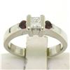 Image 1 : 14k White Gold 0.41 ctw Princess Diamond and Garnet Engagement Ring