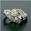 Image 2 : Art Deco Platinum 1.48 ctw Old European and Baguette Cut Diamond Bypass Ring