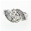 Image 4 : Art Deco Platinum 1.48 ctw Old European and Baguette Cut Diamond Bypass Ring