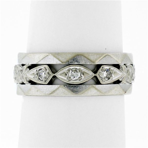 Antique 14k White Gold 0.20 ctw Diamond 7mm Eternity Band Ring